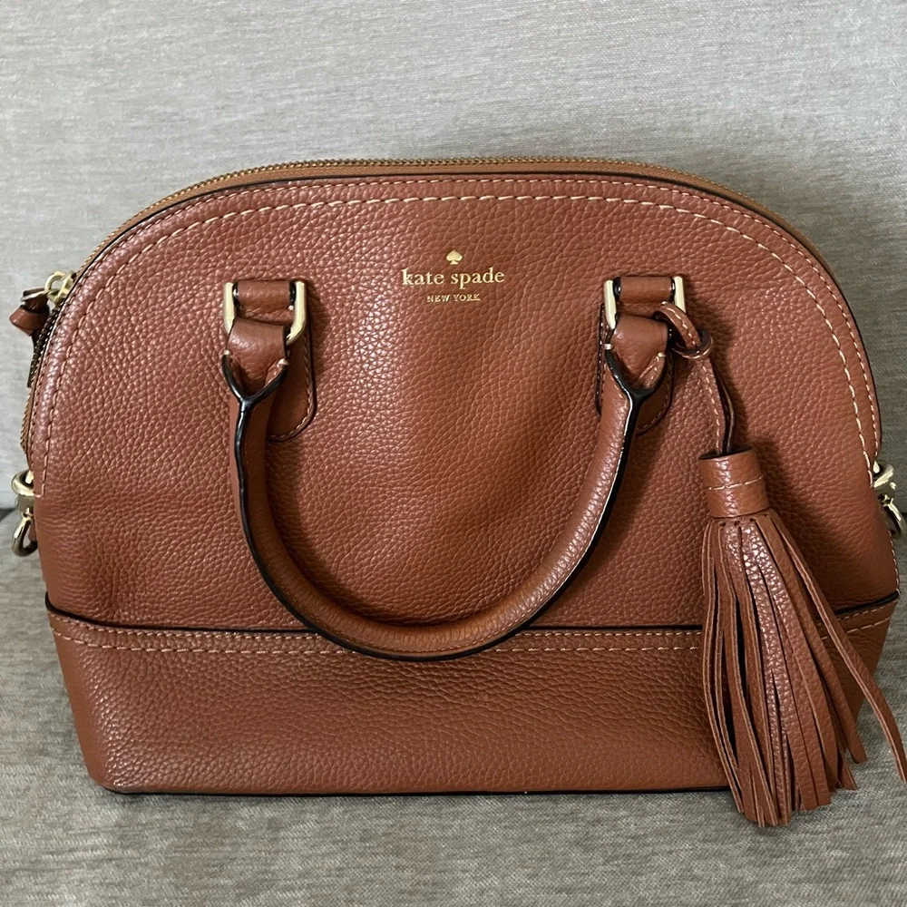 kate spade Brown Pebbled Leather Dome Satchel with Tassel